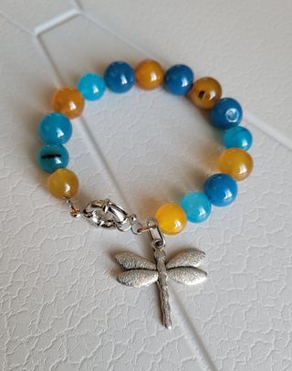 Pulsera bolas de cristal con libélula