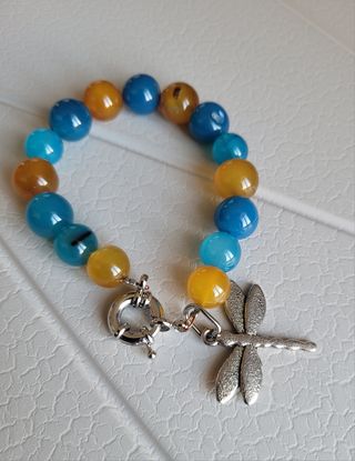 Pulsera bolas de cristal con libélula