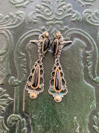 Antiguos pendientes plata y ónix XIX