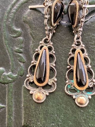 Antiguos pendientes plata y ónix XIX