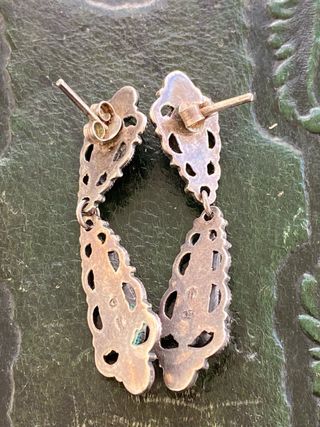 Antiguos pendientes plata y ónix XIX