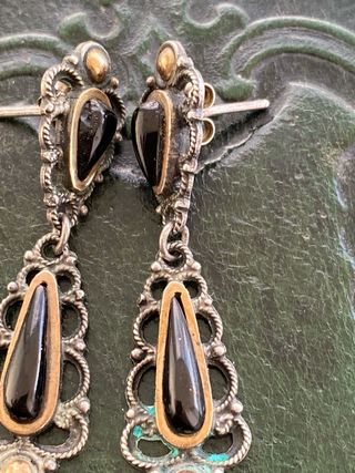 Antiguos pendientes plata y ónix XIX