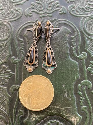 Antiguos pendientes plata y ónix XIX