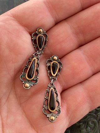 Antiguos pendientes plata y ónix XIX
