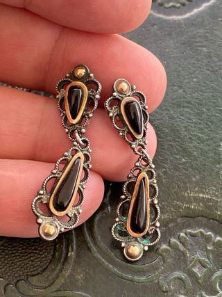 Antiguos pendientes plata y ónix XIX