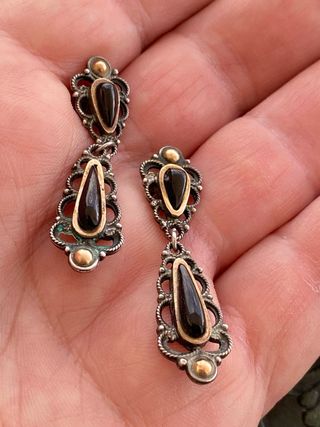 Antiguos pendientes plata y ónix XIX