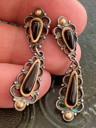 Antiguos pendientes plata y ónix XIX