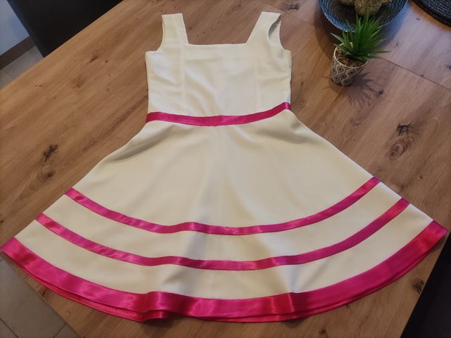 PRECIOSO VESTIDO de SEDA en blanco y rosa