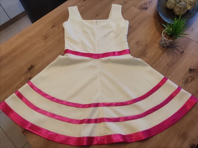 PRECIOSO VESTIDO de SEDA en blanco y rosa