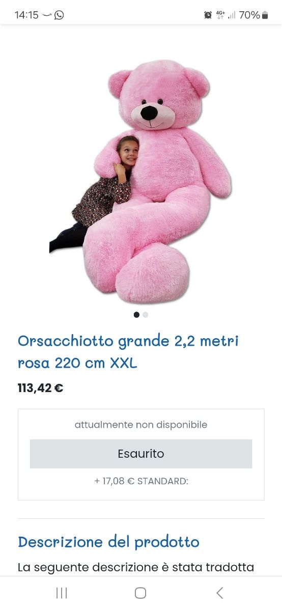 Orso peluche gigante rosa XXL