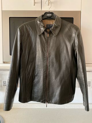 Cazadora piel mujer T.M verde botella