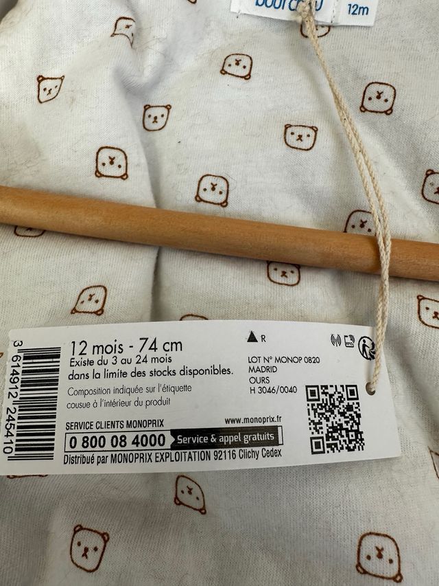 Mono peludo osito para bebé 6 a 12 meses  Nuevo