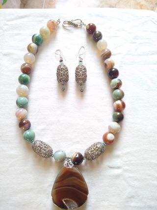 Conjunto plata ágata y cuarzo ahumado