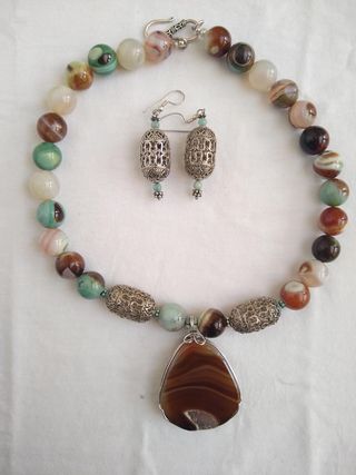 Conjunto plata ágata y cuarzo ahumado