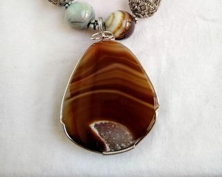 Conjunto plata ágata y cuarzo ahumado