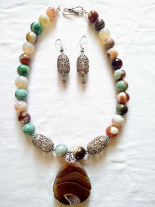 Conjunto plata ágata y cuarzo ahumado