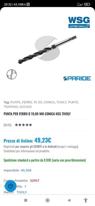 Punte trapano Diametro 19  marca Tivoly