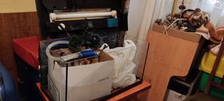 Acuario y mesa de madera