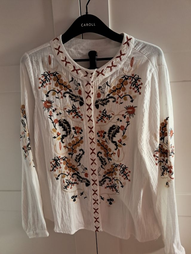 Camisa mujer algodón bordada