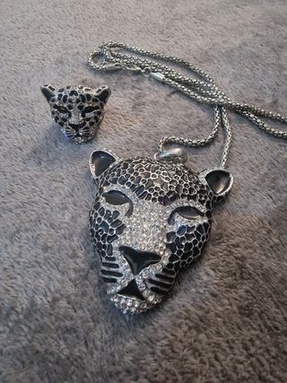 Conjunto colla y anillo T.17 de pantera 