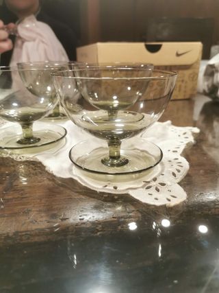 5x Coppe Gelato Vintage in Cristallo Verde Fumè