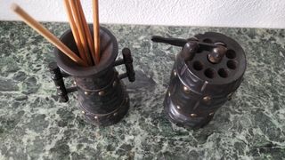 Cigarrera y cuenco vintage madera
