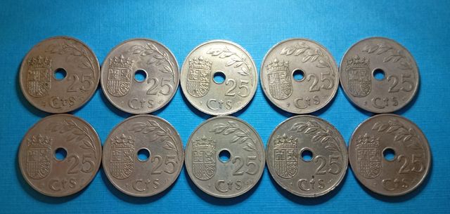 Lotto 10 monete 25 centesimi 1937