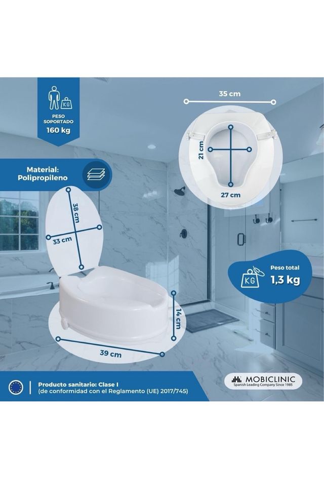 Mobiclinic Elevador WC para adulto con tapa 14 cm