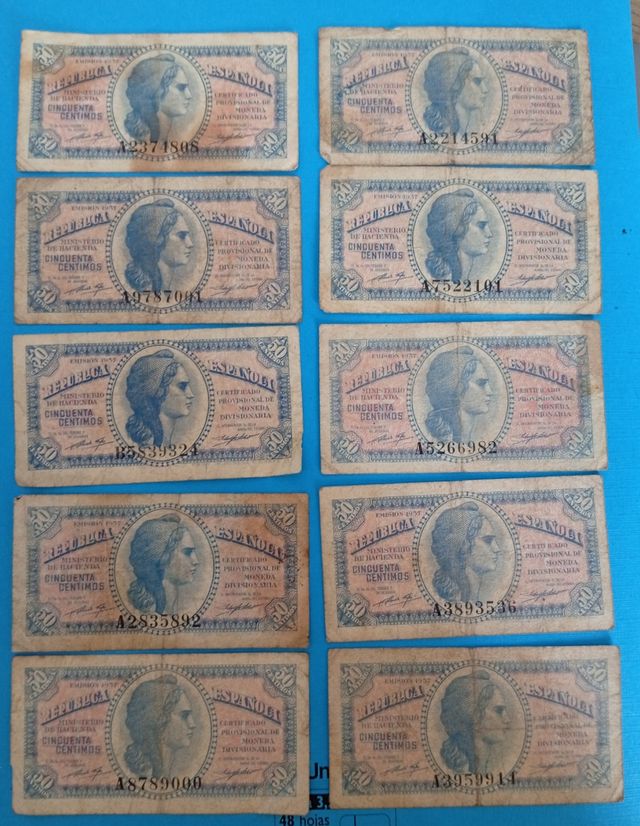 Lotto 10 banconote 50 centesimi 1937