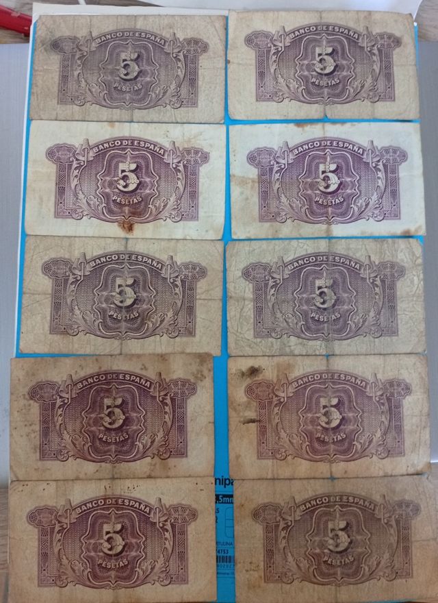 Lotto di 10 banconote da 5 pesetas 1935