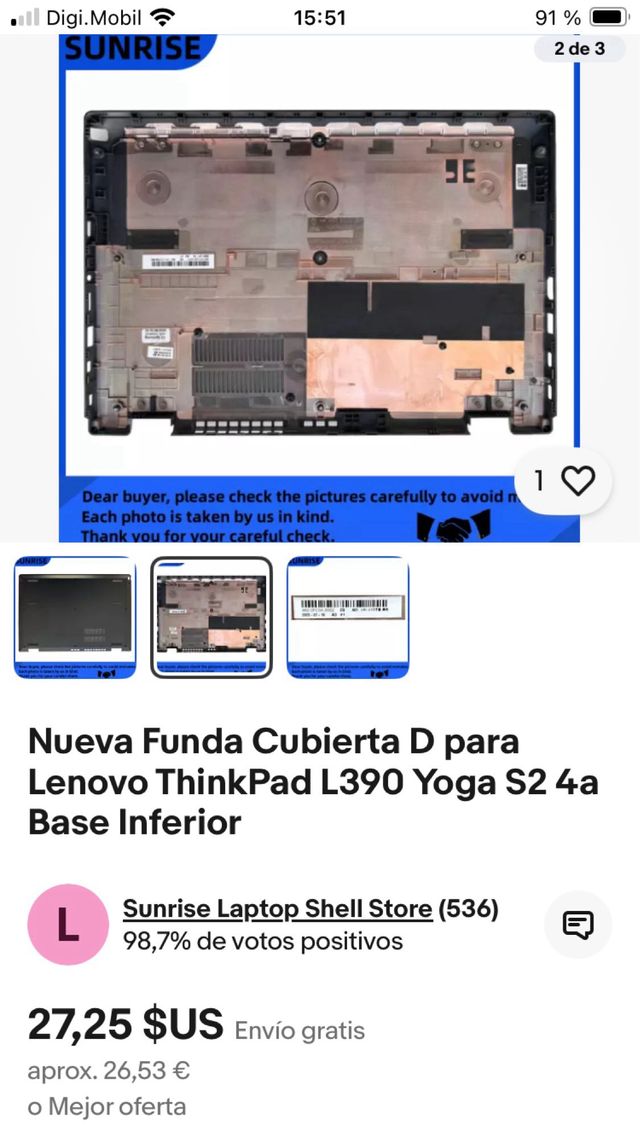 Tapa cubierta inferior Lenovo Yoga 