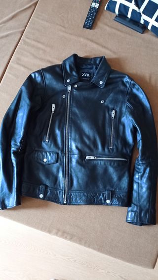 Dos cazadora de piel biker cruzada hombre