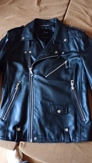 Dos cazadora de piel biker cruzada hombre