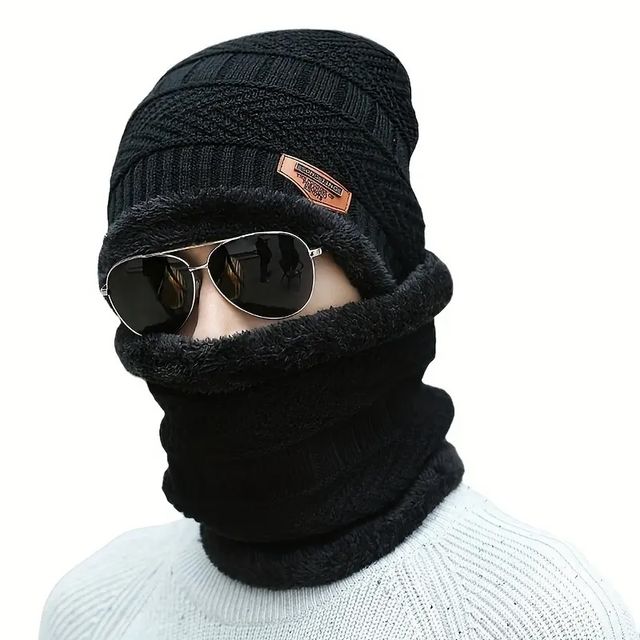 Conjunto de gorro y bufanda de punto unisex
