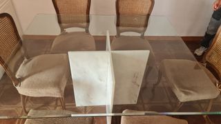 Mesa de cristal y mármol 6 personas