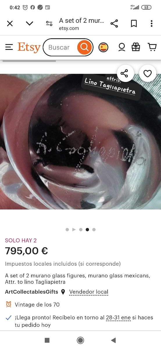 Figuras de cristal Murano de lino Tagliepietra