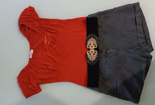 Shorts eleganti in lino color blu-grigio, tg. XS-S