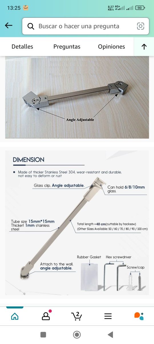 Barra para puerta de ducha