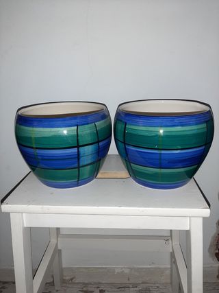 2 maceteros de ceramica años 80. Nuevos