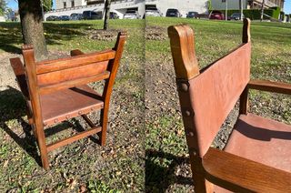 ANTIGUA SILLA FRAILERA DE NOGAL Y CUERO S. XIX