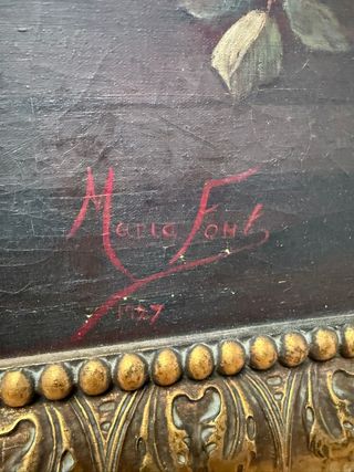 Bonito óleo floral de María Font año 1927.