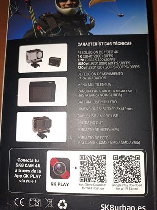 Cámara go pro sk8 acuática y para deportes