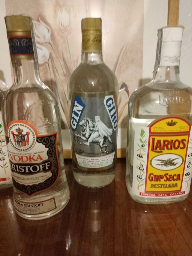 Lotto di bottiglie antiche di gin e vodka