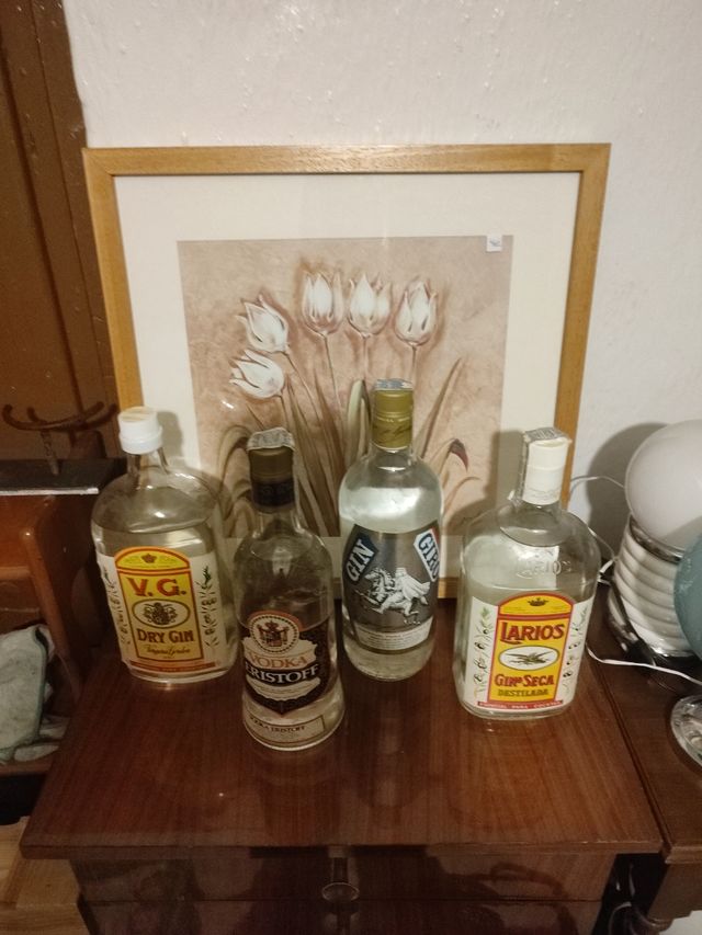 Lotto di bottiglie antiche di gin e vodka