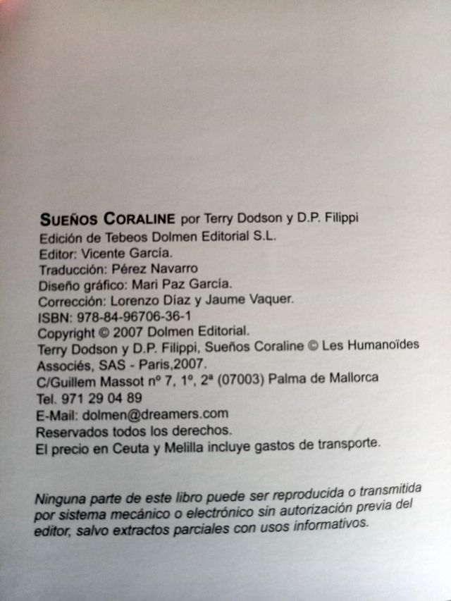 Cómic Coraline Sueños Terry Dodson Dolmen