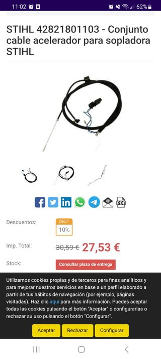 Cable acelerador para sopladora STIHL