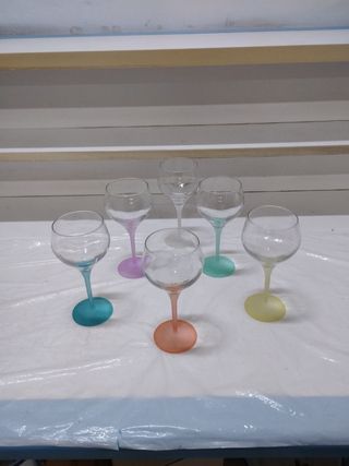 6 calici acqua/vino gambo colorato 