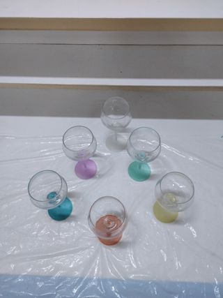 6 calici acqua/vino gambo colorato 