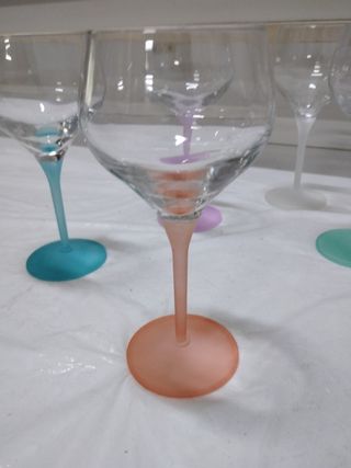 6 calici acqua/vino gambo colorato 