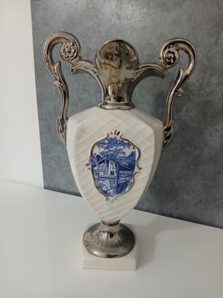 Vaso Urna in Ceramica Bianco Argento Blu Vintage 3